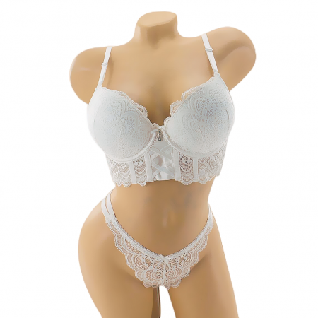 Seturi și Compleuri - Set doua piese lenjerie intima, sutien cu push-up si chiloti tanga D-34alb