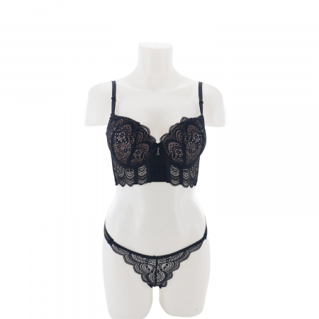Seturi și Compleuri - Set doua piese lenjerie intima, sutien cu push-up si chiloti tanga D-34negru