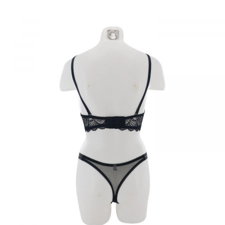 Seturi și Compleuri - Set doua piese lenjerie intima, sutien cu push-up si chiloti tanga D-34negru