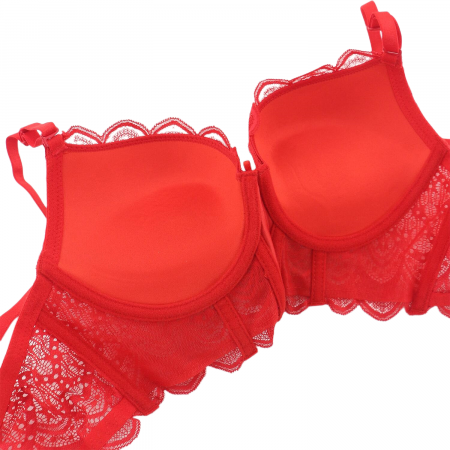 Seturi și Compleuri - Set doua piese lenjerie intima, sutien cu push-up si chiloti tanga D-34rosu