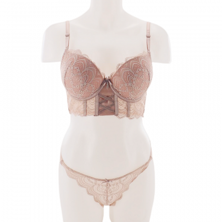 Seturi și Compleuri - Set doua piese lenjerie intima, sutien cu push-up si chiloti tanga D-34roz
