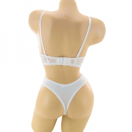 Seturi și Compleuri - Set doua piese lenjerie intima, sutien cu push-up si chiloti sexy G-20alb