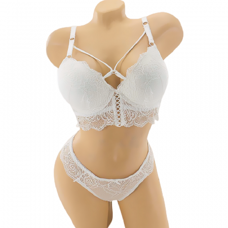 Seturi și Compleuri - Set doua piese lenjerie intima, sutien cu push-up si chiloti brazilieni G-7alb