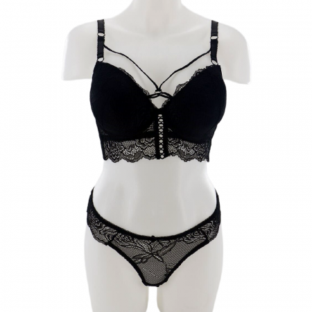 Seturi și Compleuri - Set doua piese lenjerie intima, sutien cu push-up si chiloti brazilieni G-7negru