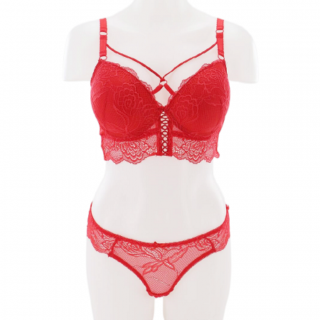 Seturi și Compleuri - Set doua piese lenjerie intima, sutien cu push-up si chiloti brazilieni G-7rosu