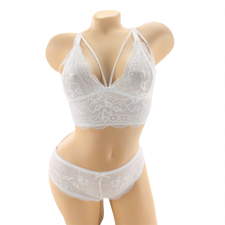 Seturi și Compleuri - Set doua piese lenjerie intima, top si chiloti sexy V2alb