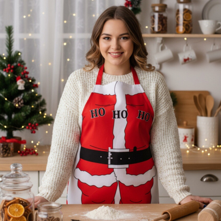 Șorțuri bucătărie - Sort bucatarie pentru gatit, model ' Mos Craciun ' 6220-13