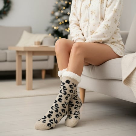 Ciorapi - Sosete flausate cu model Leopard 31508-5maro