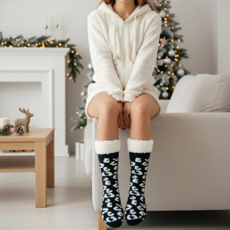 Ciorapi - Sosete flausate cu model Leopard 31508-5negru