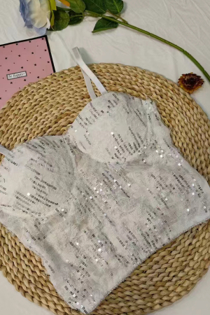 Tricouri și Maiouri - Top cu pene si paiete decorative XPX-1877alb