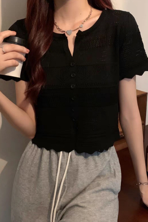 Tricouri și Maiouri - Tricou din tricot dantelat XPX-13039negru