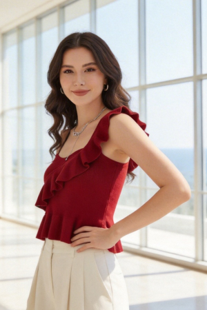 Îmbrăcăminte damă - Top cu volane XPX-25002rosu