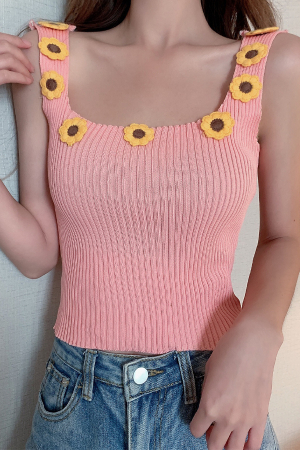 Tricouri și Maiouri - Top din tricot cu aplicatii flori 3D XPX-7193roz