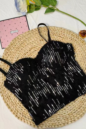 Tricouri și Maiouri - Top cu pene si paiete decorative XPX-1877negru