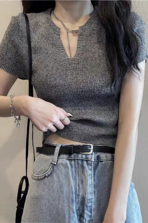 Îmbrăcăminte damă - Top din tricot cu nervuri XPX-3799gri