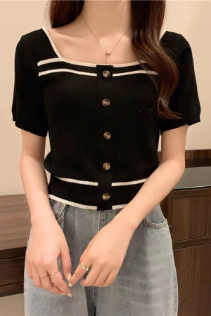 Tricouri și Maiouri - Tricou cu nasturi decorativi XPX-9155negru