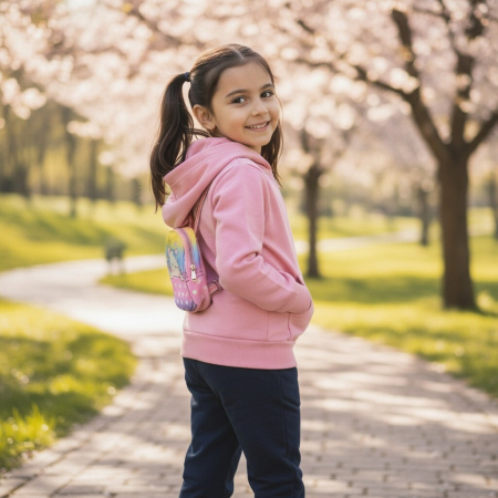 Copii - Trening cu gluga 2 piese si mini rucsac Y-323roz deschis
