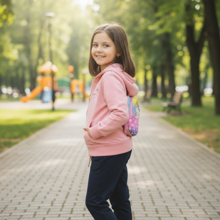 Copii - Trening cu gluga 2 piese si mini rucsac Y-323roz deschis