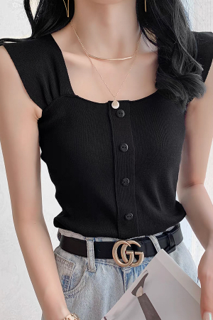 Top din tricot cu nasturi decorativi XPX-9626negru [6]