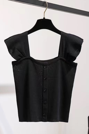 Tricouri și Maiouri - Top din tricot cu nasturi decorativi XPX-9626negru