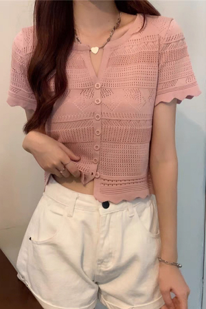 Îmbrăcăminte damă - Tricou din tricot dantelat XPX-13039roz