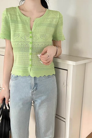 Îmbrăcăminte damă - Tricou din tricot dantelat XPX-13039verde