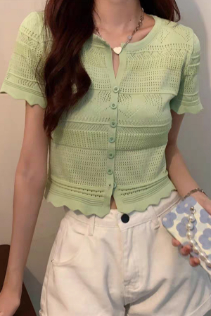 Îmbrăcăminte damă - Tricou din tricot dantelat XPX-13039verde