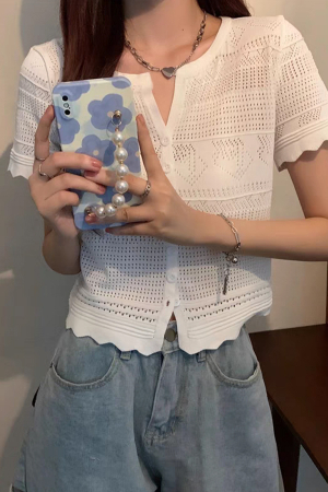 Tricouri și Maiouri - Tricou din tricot dantelat XPX-13039alb