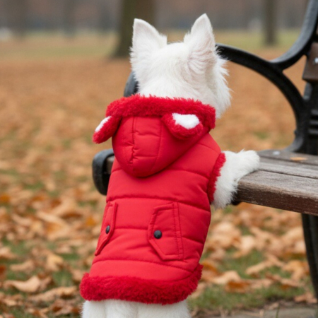 Haine - Vesta cu gluga flausata XINA2120rosu