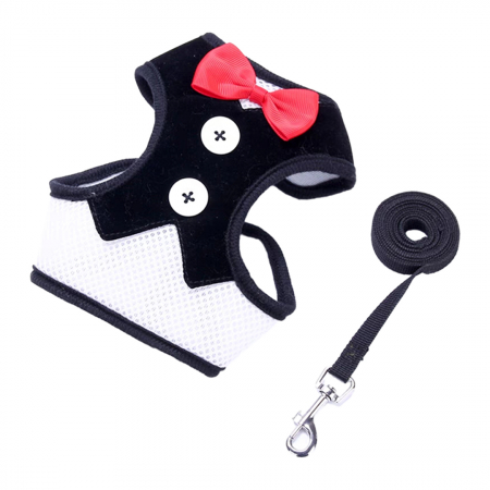 Accesorii animale de companie - Vesta cu nasturi si papion + lesa MDL-32negru