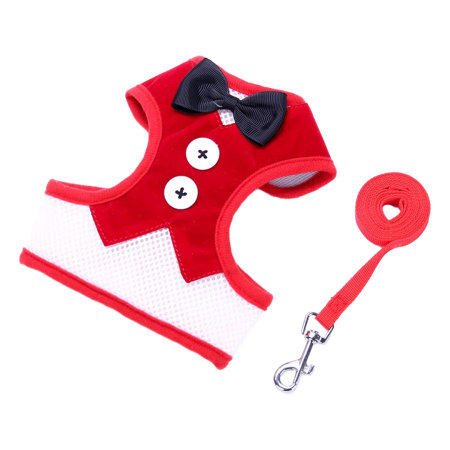 Accesorii animale de companie - Vesta cu nasturi si papion + lesa MDL-32rosu