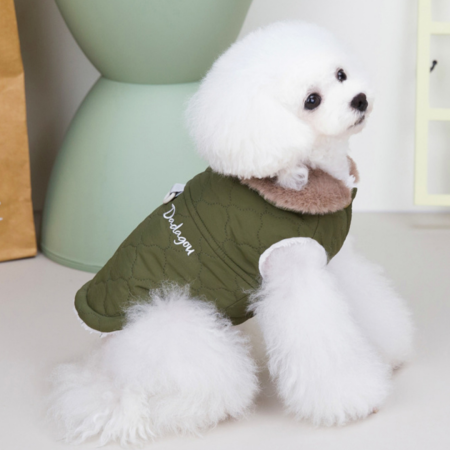 Haine - Vesta flausata cu guler de blana DOG-19verde