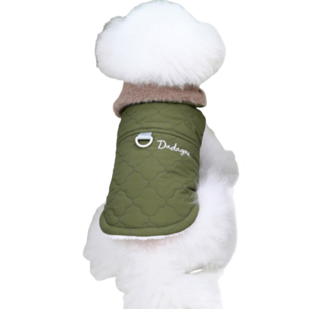Haine - Vesta flausata cu guler de blana DOG-19verde