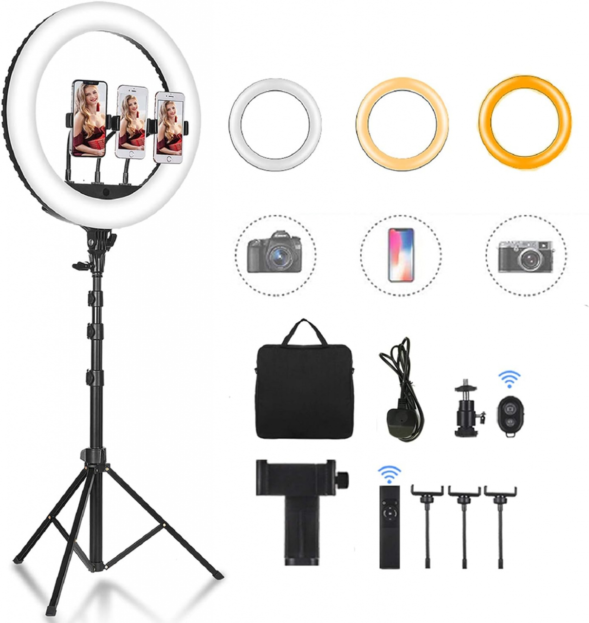 Lampa circulara MAKE UP 52cm LED RING LIGHT 72w, trepied,3suporti, 4 USB, telecomanda [4]