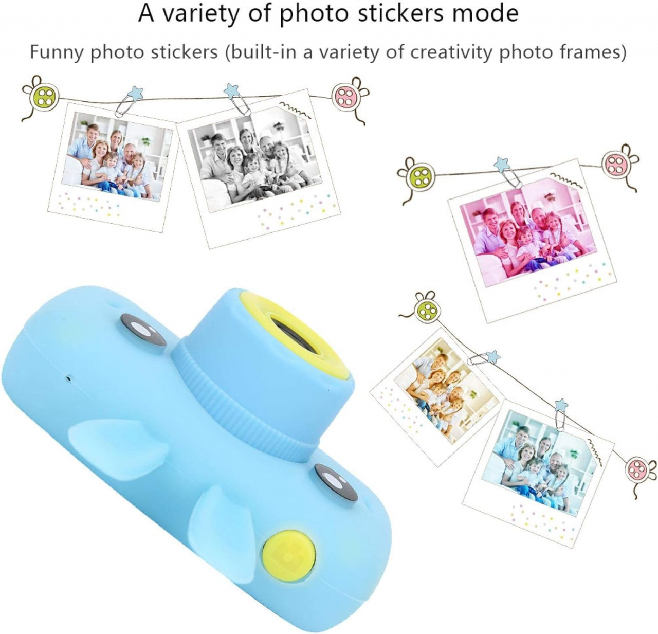 Aparat foto digital pentru copii, Galben, 1080P 30fps, LCD display 2.0", 600 mAh, Jocuri, Temporizator, Constructie durabila, ABS/Silicon [4]