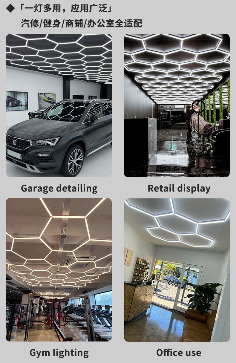 Aplica LED Hexagon HoneyComb, 14 Hexagoane, garaj atelier barbershop 3389x2444 [4]