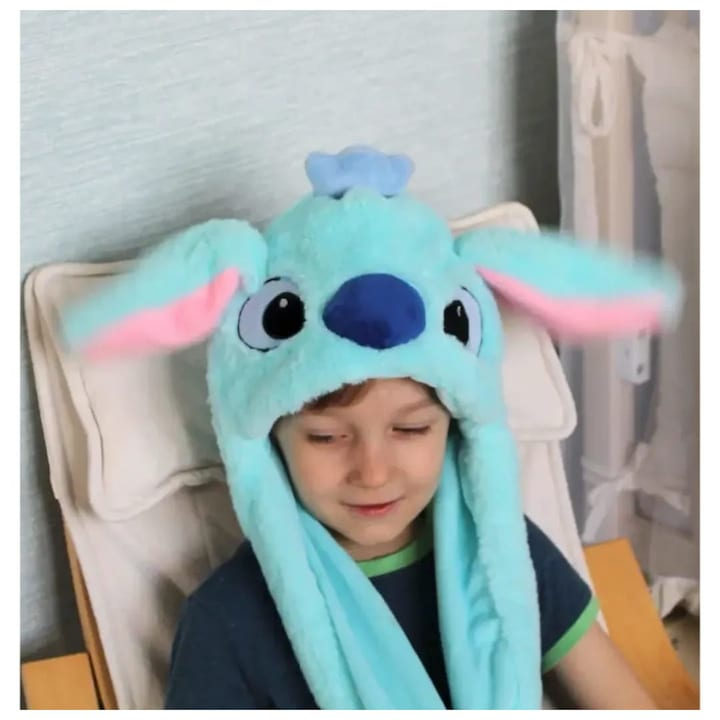 Caciula pentru copii, model Stitch, leduri si miscari din urechi, albastru [4]