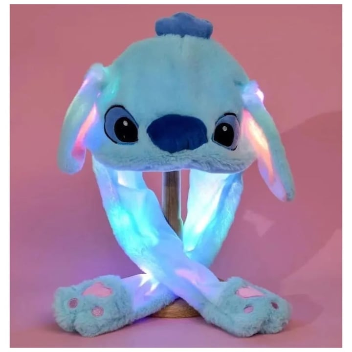 Caciula pentru copii, model Stitch, leduri si miscari din urechi, albastru [5]