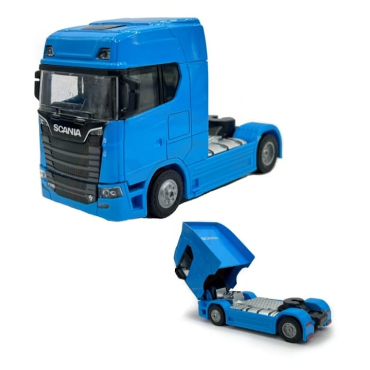 Camion metalic, tip Scania T770S, scara 1:32, cabina rebatabila, lumini si sunete, albastru, 13 cm [2]