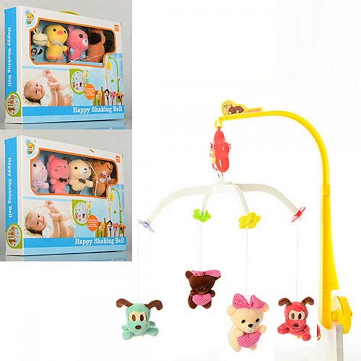 Carusel rotativ pentru patut bebelusi cu 4 figurine plus, HAPPY SHAKING BELL - xStoc [2]