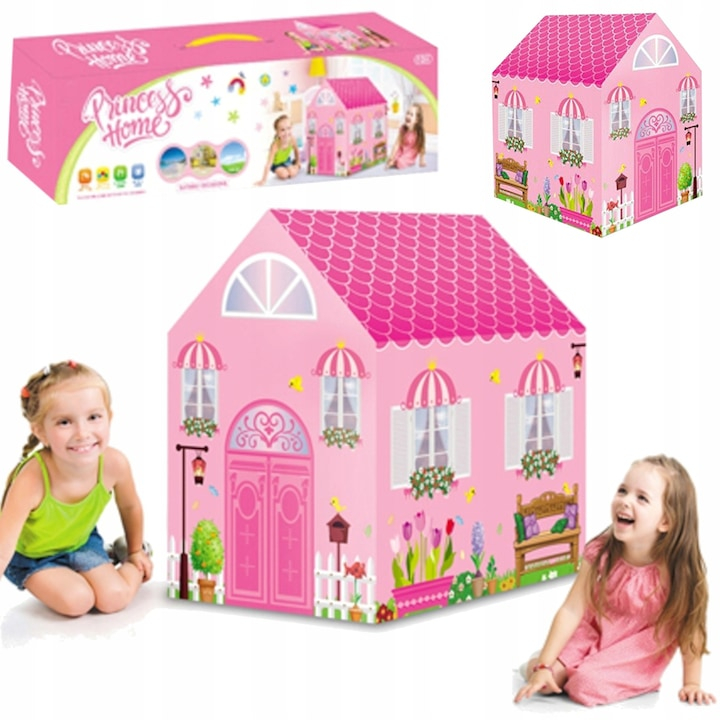 Cort de Joaca Pentru Copii, Model Casuta Printesei, cu Usa Mare, Stabil, Usor de Asamblat, Pentru Interior/Exterior, Indiggo, 103 Cm Inaltime, Roz - xStoc [3]