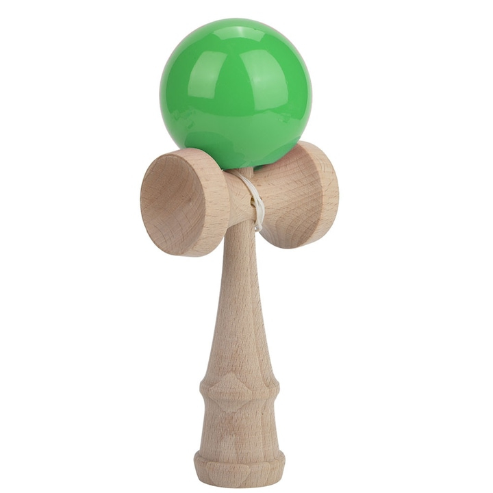 Kendama profesionala bej/verde, Lemn, 18 cm [2]