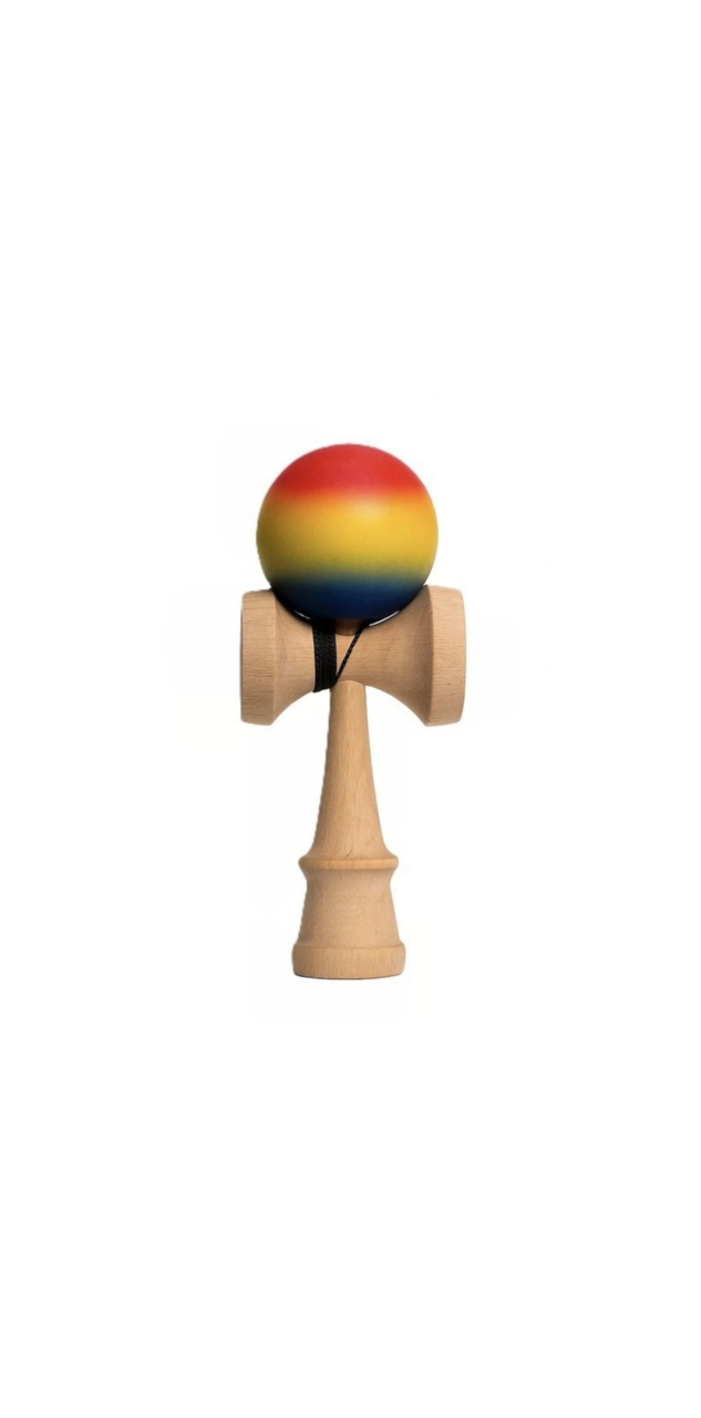 Kendama profesionala model gradient Rosu/Galben/Albastru, Lemn, 18 cm [1]