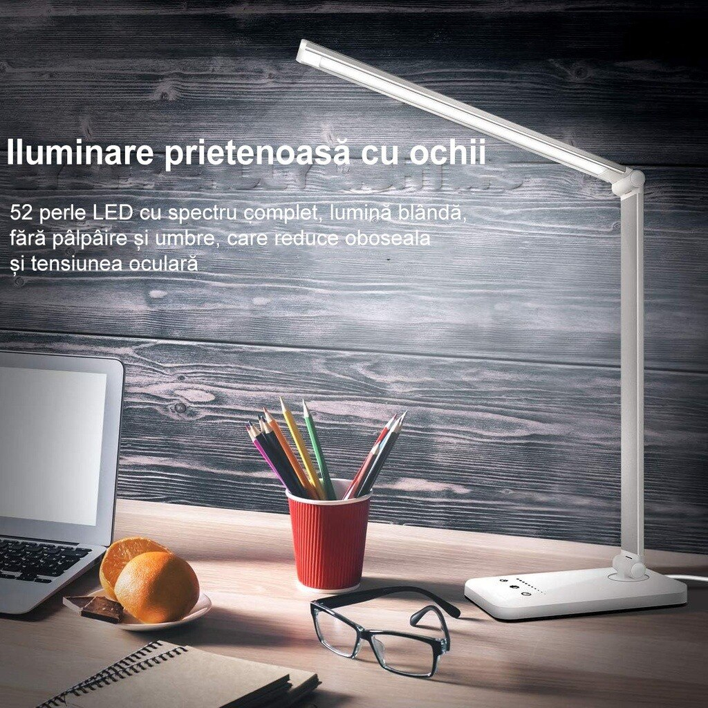 Lampa De Birou LED | 10 Nivele Intensitate, pliabila | Incarcare Wireless Telefon [3]