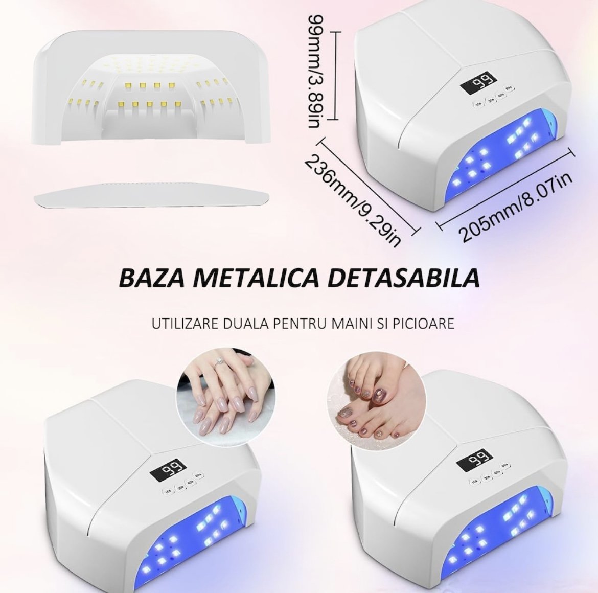 Lampa Unghii UV LED, 72 LED-uri UV, 298W, cu 4 Temporizatoare, Uscare Extreme Speed, Senzori Inteligenti, pentru Manichiura Salon, Alb [2]