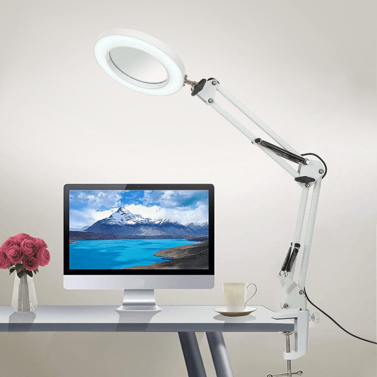 Lupa profesionala cu LED-uri, Brat oscilant cu clema, Inaltime ajustabila, 3 Moduri de Iluminare Alb [1]