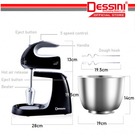 Mixer De Bucatarie Dessini , 2 In 1 , 700 W Putere , 5 Viteze De Lucru , Alimentare 220 / 240v, Frecventa 50 / 60hz [4]