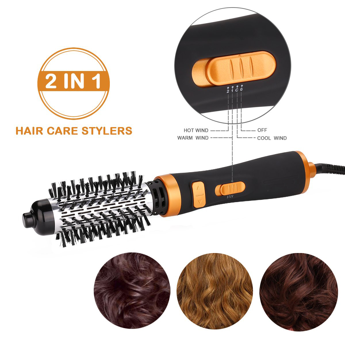 Perie rotativa electrica tehnologie aer cald 2 in 1, 900W, 3 viteze, 2 Accesorii , cablu 360 [7]