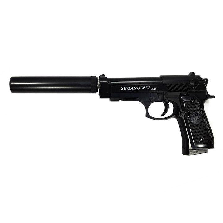 Pistol de jucarie cu aer comprimat S2 + 200 bile, Metal, Negru [1]