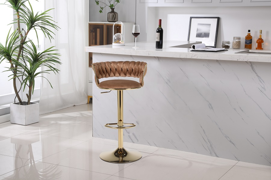 Scaun bar, rotativ, înălțime reglabilă, Catifea, Maro [3]